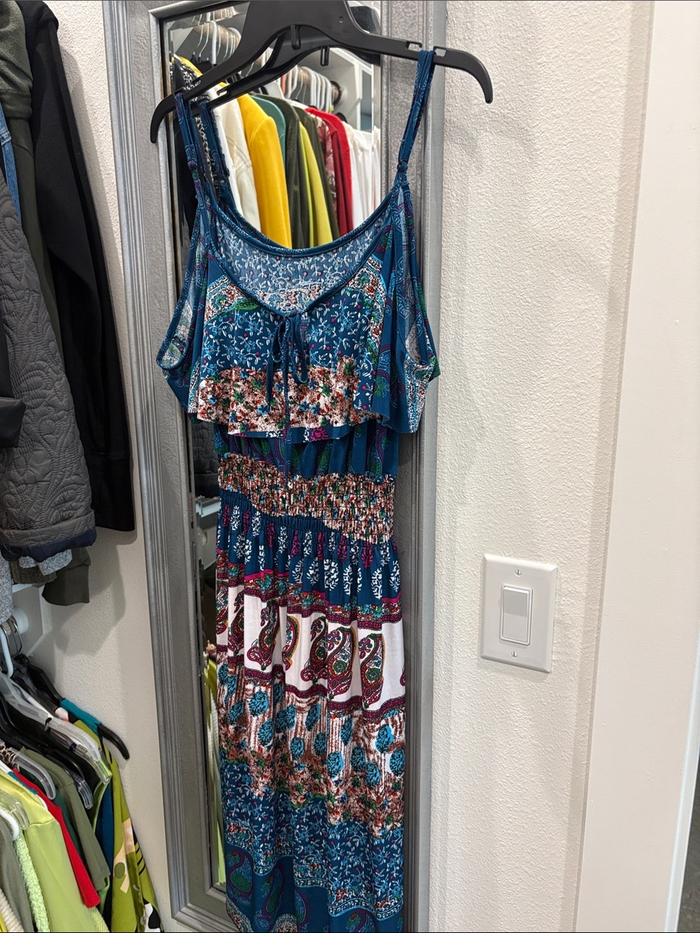 Boho Teal Multi-Print Maxi Dress